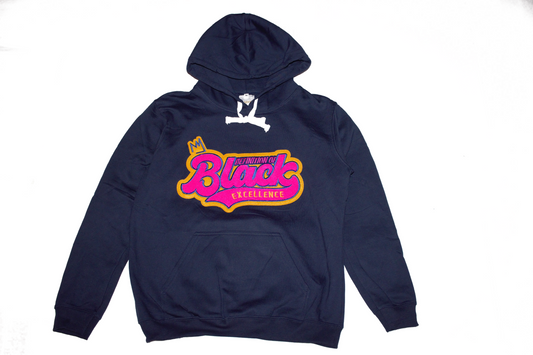 I AM The Definition Of Black Excellence Chenille Hoodie (Navy Blue)