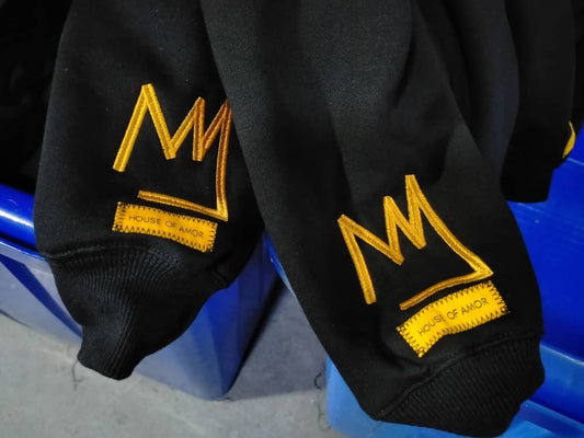 Premium Black Excellence Chenille Hoodie. (Black & Maroon)